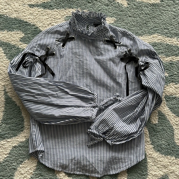 ZARA STRIPED SHIRT WITH RIBBONS XS - Picture 2 of 5